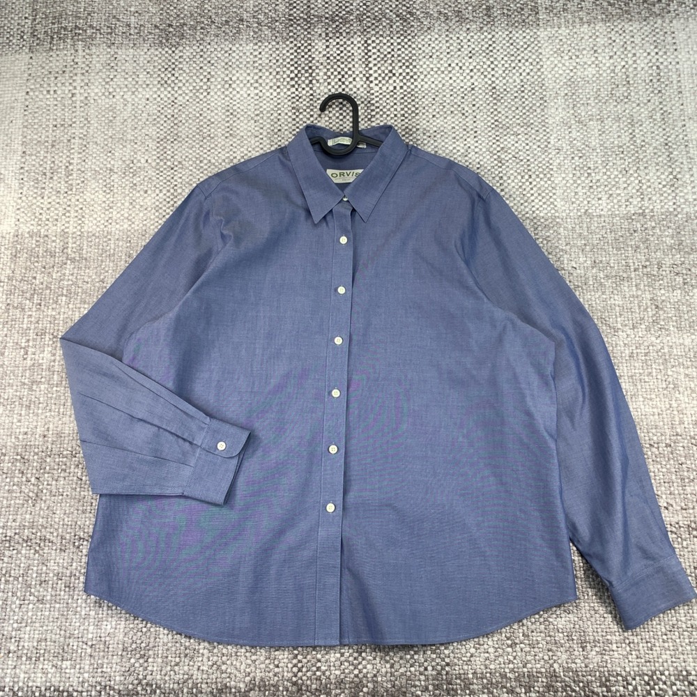 Orvis Button Down Women 20 Blue Wrinkle Free Cotton PO85-3230